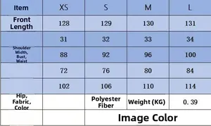 Size chart showing XS to L measurements for the square neck midi dress with belt