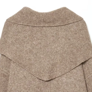 Chic khaki crewneck knit sweater for women with unique V-shaped layered back shoulder detail