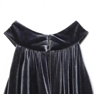 Deep grey velvet halter top for women with pleated neckline and buckle closure
