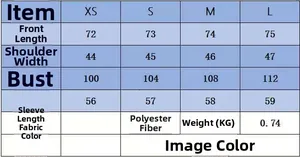 Size chart for autumn suede-effect jacket with belt showing measurements from XS to L