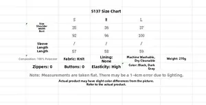 Size guide table for high-quality knit sweater vest showing S to L dimensions and fabric info