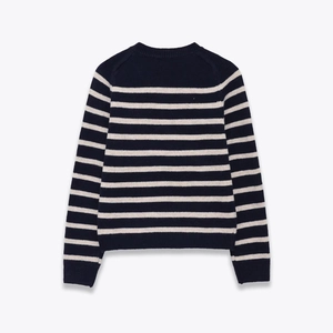 Cardigan classico in maglia a maniche lunghe a righe blu scuro e bianco