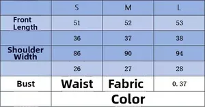 Detailed size chart for women knit top showing length, shoulder, and chest measurements