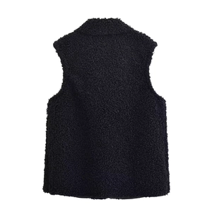 Gilet sans manches en polaire sherpa noir pour femme avec col montant élégant