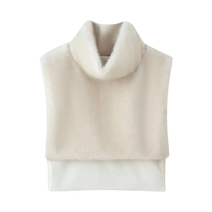 Elegant cream faux fur turtleneck neck warmer accessory with smooth fabric base