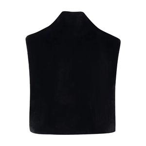 Close-up of black faux fur collar showing thick plush texture and ergonomic neck contour