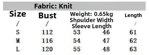 Size chart for women's knit sweater coat showing bust, shoulder, and sleeve measurements