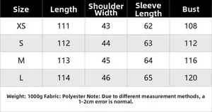 Tableau des tailles détaillé pour manteau long réversible en fourrure synthétique
