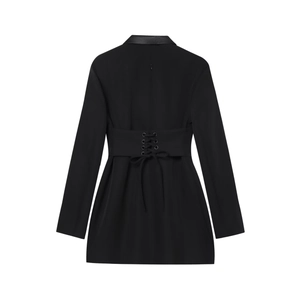 Elegant black long sleeve blazer dress for women with stylish lace-up back waist detail