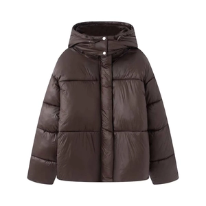 Damen Winter Tiefbraun Kapuzen Steppjacke Dick Wattierter Brot Mantel Warm Gesteppt Lässige Oberbekleidung Für Damen Winddicht