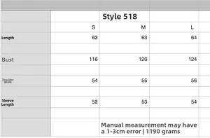 Detailed size chart for thick lapel biker jacket with measurements for S, M and L