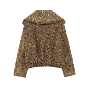 Veste bomber femme ample automne texture pelucheuse métallisée et large col