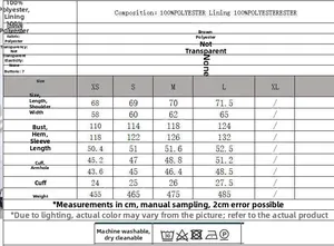 Detailed size chart for brown faux suede shirt jacket including dimensions and fabric data