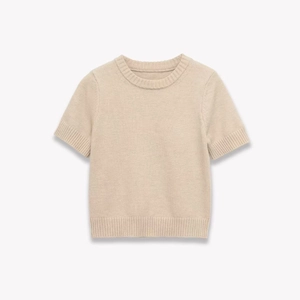 Women's Casual Round Neck Short Sleeve Knit Sweater Basic Solid Color Ribbed Trim Pullover Top Fashion Commuting Knitwear