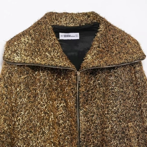 Veste bomber femme doré métallisé avec détails à franges et fermeture éclair argent