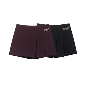 Gonna Pantalone a Vita Alta da Donna Con Catena in Metallo Decorativa Asimmetrica a Pieghe Gonna Pantalone per Pantaloni da Ufficio Eleganti