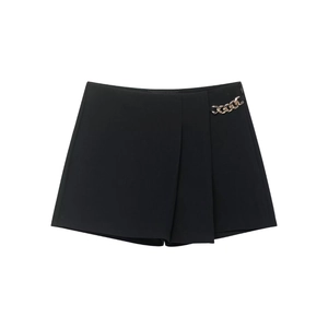 Gonna pantalone nera a vita alta da donna con elegante decorazione a catena dorata