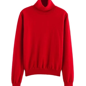 Haut pull chic à col roulé rouge avec poignets et ourlet côtelés pour femmes élégantes