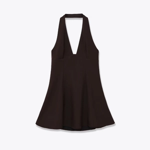Women Sexy Halter Neck Backless Mini Dress Deep V Neck Solid Color Polyester Slim Fit A-Line Short Dress For Party Club