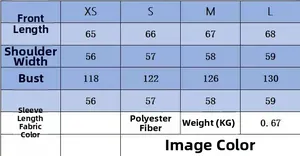 Size chart for women's suede jacket showing lengths in XS, S, M, and L sizes