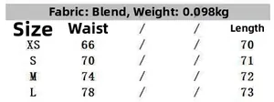 Detailed size chart for plaid midi skirt showing waist and length measurements in cm