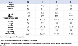 Detailed size chart for autumn women's floral embroidery jacket featuring XS to L measurements