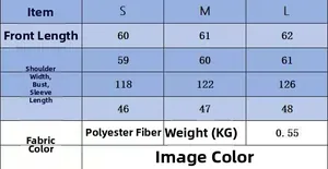 Detailed size guide table for women's thick lapel sweater in S, M, and L sizes