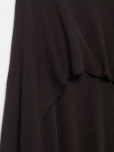 Macro shot of dark brown knit fabric showing ruffled edges and fine tiered texture
