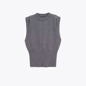 Women Casual Knitted Vest Sleeveless Round Neck Sweater Top With Ribbed Trim Solid Color Slim Fit Autumn Winter Knitwear