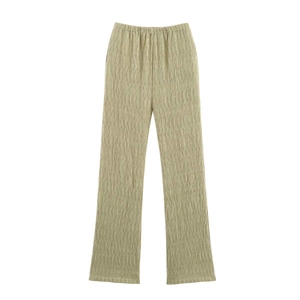 Pantalon kaki à taille haute avec texture plissée et taille élastiquée pour femme
