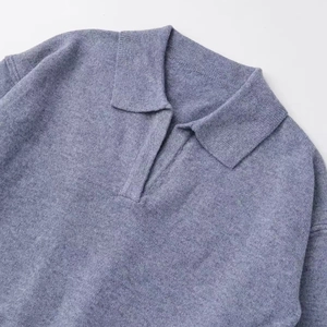 Classic purple knit polo sweater for women with a stylish lapel collar and soft texture