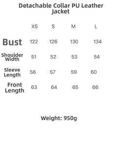 Size chart for faux suede jacket showing chest, shoulder, sleeve, and length measurements
