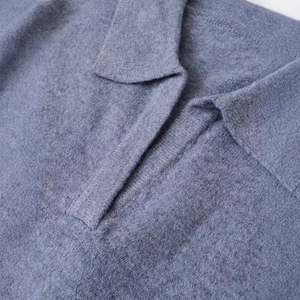 Chic women's thick lavender knit sweater with classic polo collar and soft wool texture