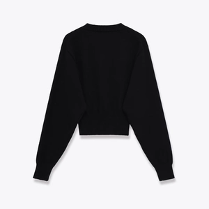Schwarzer bauchfreier Strickpullover mit Rundhalsausschnitt für Damen, Rückenansicht Ansicht
