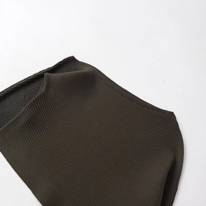 Slim fit dark olive green ribbed knit long sleeve top with an asymmetrical neck design