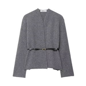 Gilet en Tricot à Col en V pour Femmes Avec Ceinture Couleur Unie Manches Longues Manteau Pull pour Automne Hiver Mode