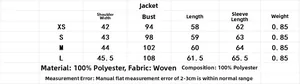 Tabella taglie dettagliata per blazer da donna in similpelle scamosciata in centimetri