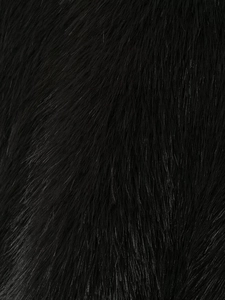 Detailed macro view of soft black faux fur coat texture with premium glossy fibers