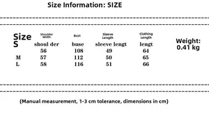 Detailed size chart for striped round neck quilted jacket with shoulder and bust measurements