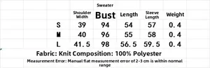 Size chart for the vintage diamond pattern knit cardigan with detailed measurements