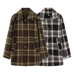 Damen Karierter Wollmantel Oversized Revers Spleißen Langarm Oberbekleidung Einreihige Karo Jacke Mit Taschen Mode Mantel