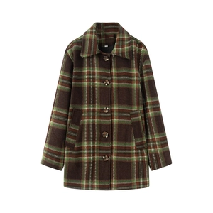 Oversize Retro-Mantel aus Wollmischung mit klassischem Karomuster und Reverskragen