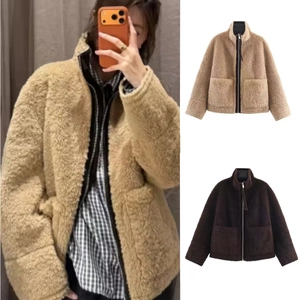 Giacca da Donna Casual in Pile Sherpa con Collo Alto Manica Lunga Chiusura Lampo Cappotto Teddy in Pelliccia Sintetica con Tasche per Inverno Autunno