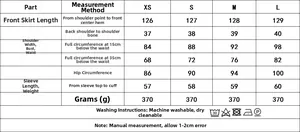 Tableau des tailles détaillé pour la robe à carreaux plissée en tailles XS, S, M et L