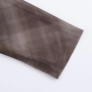 Detail shot of the coffee brown fine mesh fabric with a semi-transparent grid texture