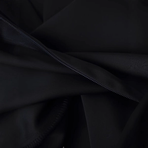 Women's black satin trousers with elegant lace trim and a seamless invisible zipper detail
