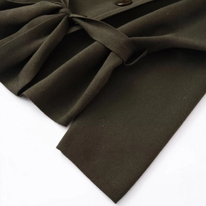 Olive green knitted jacket for women with matching belt and button detailing