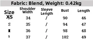 Detailed size chart for faux fur vest showing bust and length measurements in centimeters