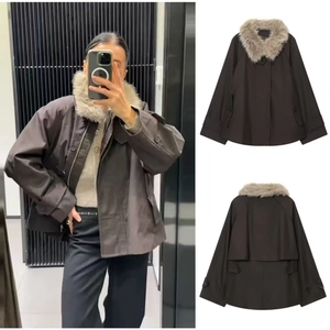 Giacca Parka da Donna Alla Moda con Collo in Pelliccia Rimovibile Impermeabile Vestibilità Ampia Top Manica Lunga Stile Intellettuale Cappotto Casual