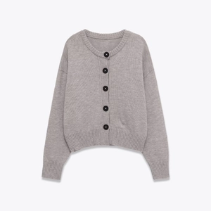 Women's Casual Knit Cardigan Sweater Solid Color Button Up Round Neck Long Sleeve Soft Ribbed Loose Outerwear Coat